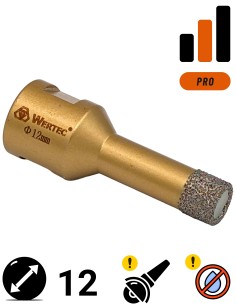 Koronka do gresu Wertec o średnicy 12mm do wiercenia na sucho przy użyciu szlifierki kątowej.