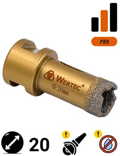 Koronka do gresu Wertec o średnicy 20mm do wiercenia na sucho przy użyciu szlifierki kątowej.