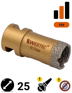 Koronka do gresu Wertec o średnicy 25mm do wiercenia na sucho przy użyciu szlifierki kątowej.