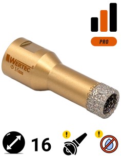 Koronka do gresu Wertec o średnicy 16mm do wiercenia na sucho przy użyciu szlifierki kątowej.