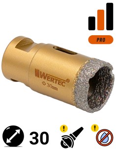 Koronka do gresu Wertec o średnicy 30mm do wiercenia na sucho przy użyciu szlifierki kątowej.